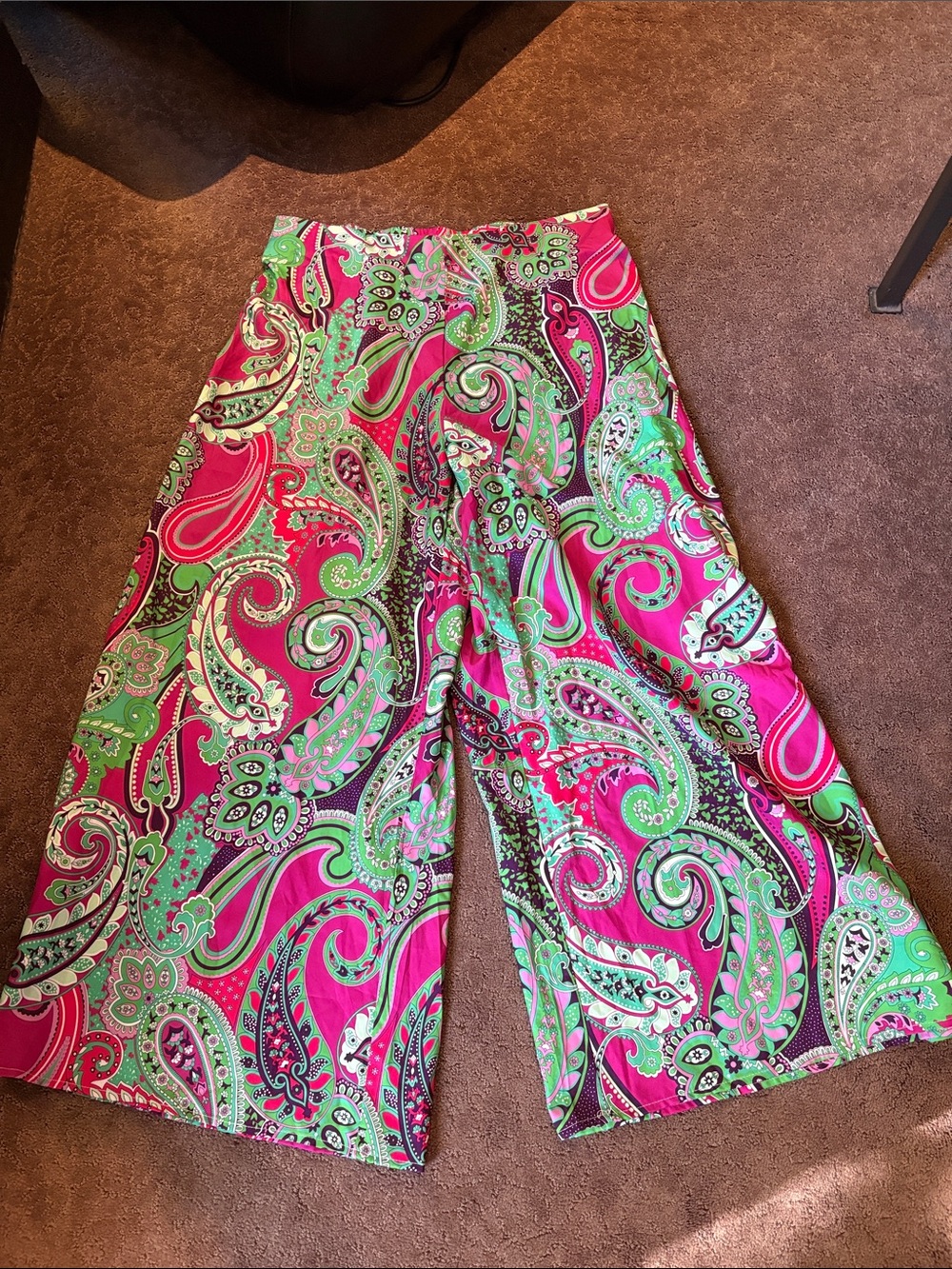 SHEIN Pink & Green Paisley Wide-Leg Pants